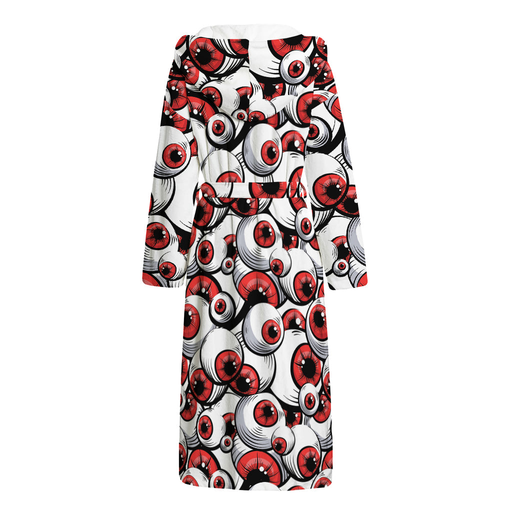 Scary Red Eyeball Pattern Print Hooded Bathrobe