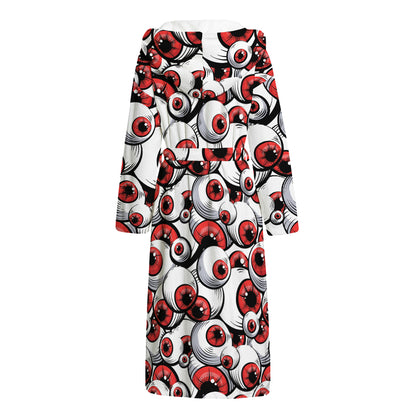 Scary Red Eyeball Pattern Print Hooded Bathrobe