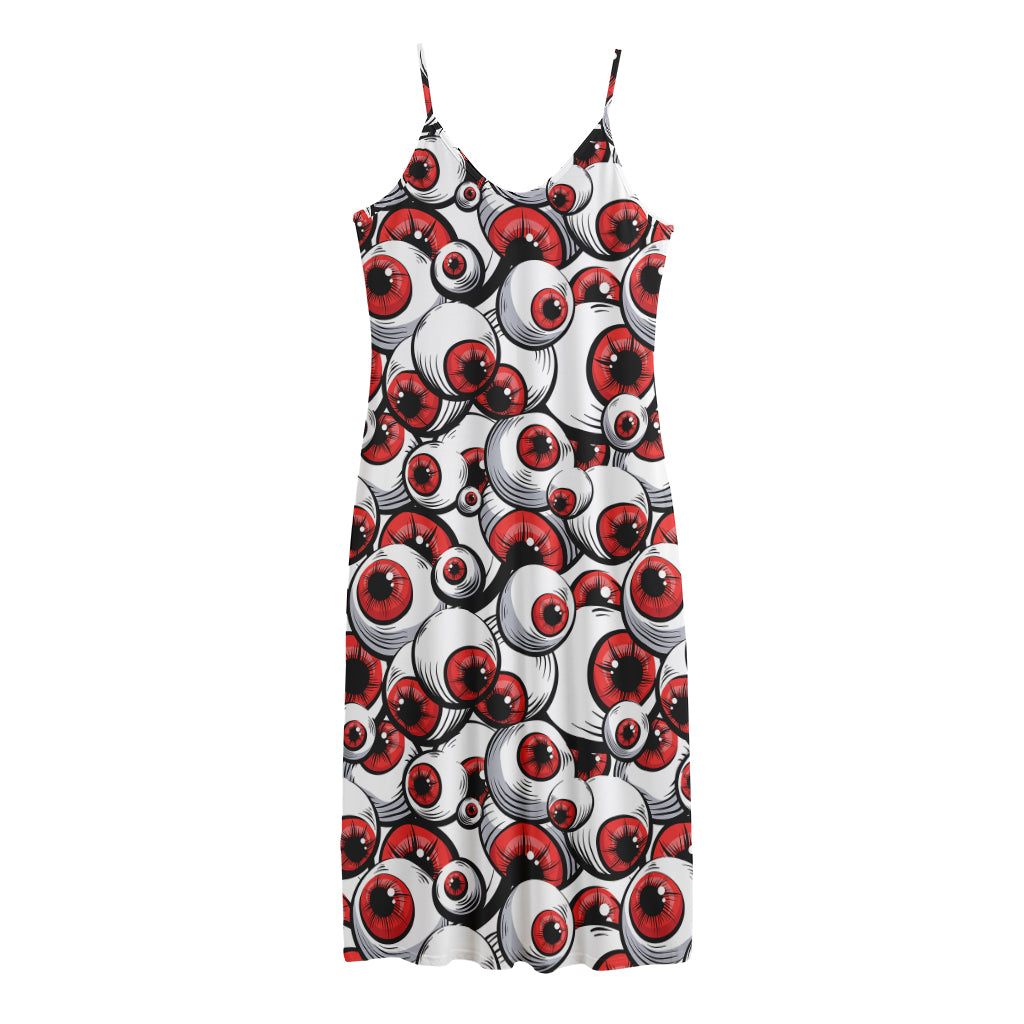 Scary Red Eyeball Pattern Print Jersey Midi Cami Dress