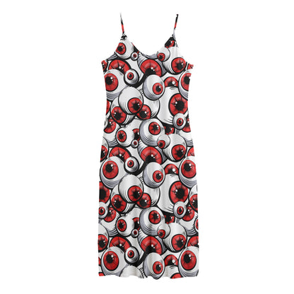 Scary Red Eyeball Pattern Print Jersey Midi Cami Dress