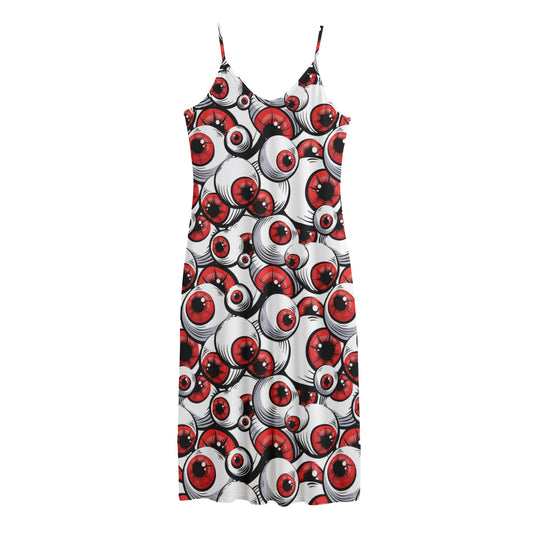 Scary Red Eyeball Pattern Print Jersey Midi Cami Dress