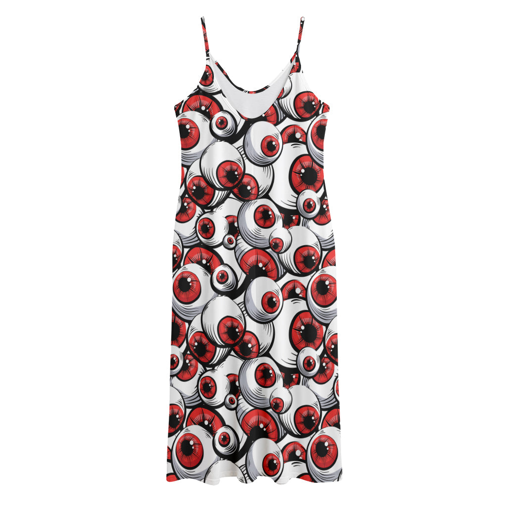 Scary Red Eyeball Pattern Print Jersey Midi Cami Dress