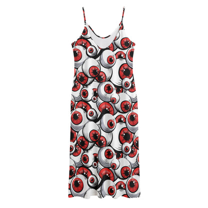 Scary Red Eyeball Pattern Print Jersey Midi Cami Dress