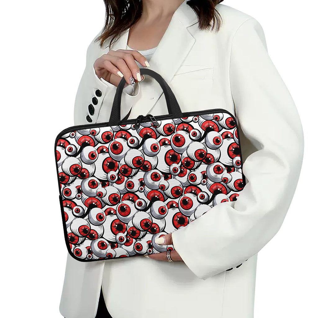 Scary Red Eyeball Pattern Print Laptop Sleeve With Handle