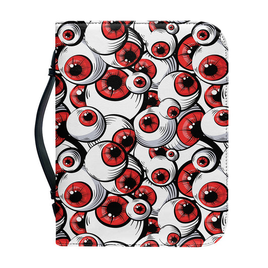 Scary Red Eyeball Pattern Print Leather Bible Cover