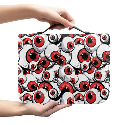 Scary Red Eyeball Pattern Print Leather Bible Cover