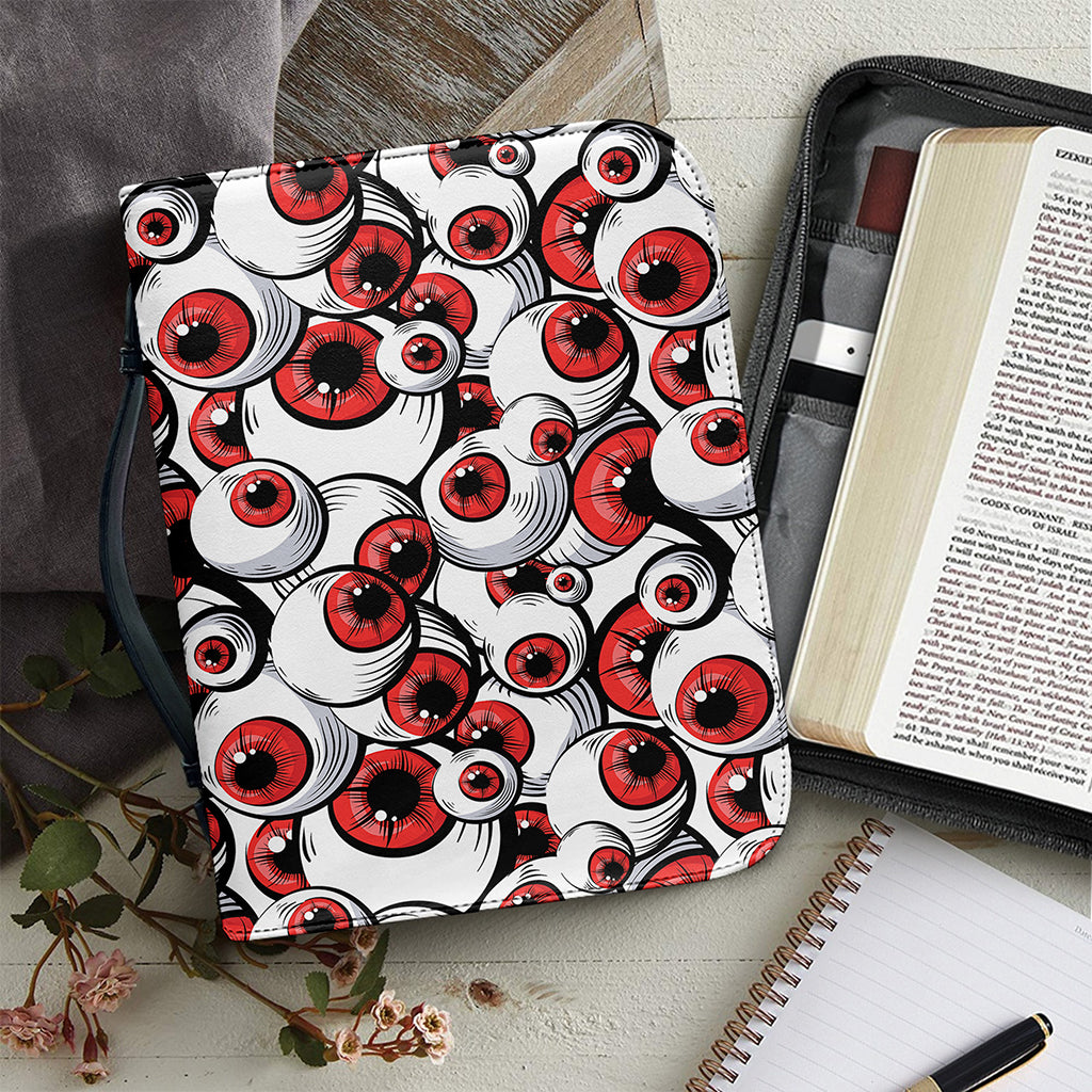 Scary Red Eyeball Pattern Print Leather Bible Cover