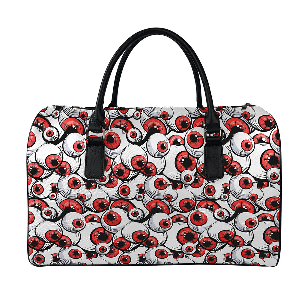 Scary Red Eyeball Pattern Print Leather Duffle Bag