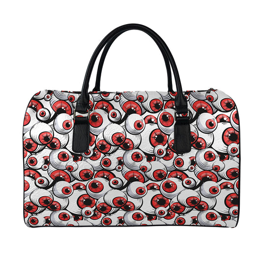 Scary Red Eyeball Pattern Print Leather Duffle Bag
