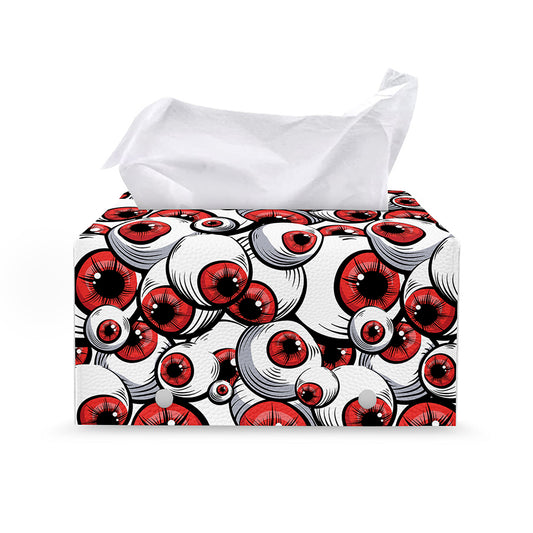 Scary Red Eyeball Pattern Print Leather Tissue Box Cover
