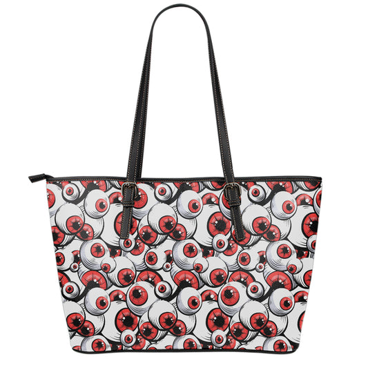 Scary Red Eyeball Pattern Print Leather Tote Bag