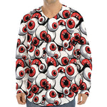 Scary Red Eyeball Pattern Print Long Sleeve Baseball Jersey