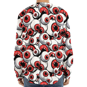 Scary Red Eyeball Pattern Print Long Sleeve Baseball Jersey