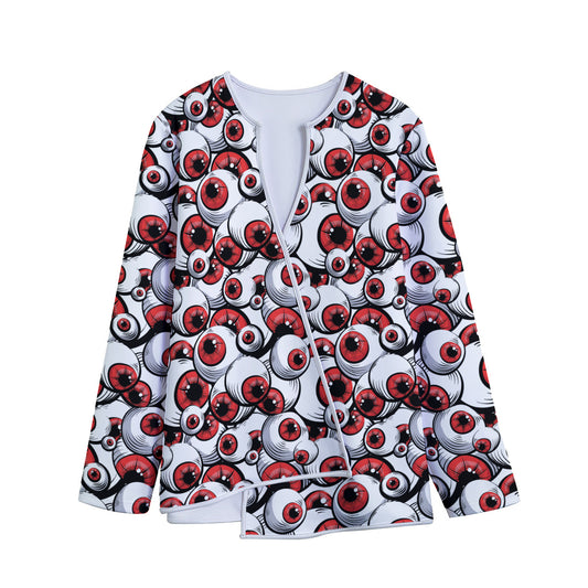 Scary Red Eyeball Pattern Print Long Sleeve Short Coat