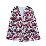 Scary Red Eyeball Pattern Print Long Sleeve Short Coat