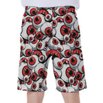 Scary Red Eyeball Pattern Print Men's Beach Shorts