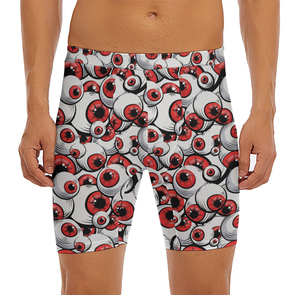 Scary Red Eyeball Pattern Print Men's Long Boxer Briefs
