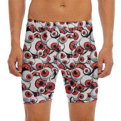 Scary Red Eyeball Pattern Print Men's Long Boxer Briefs