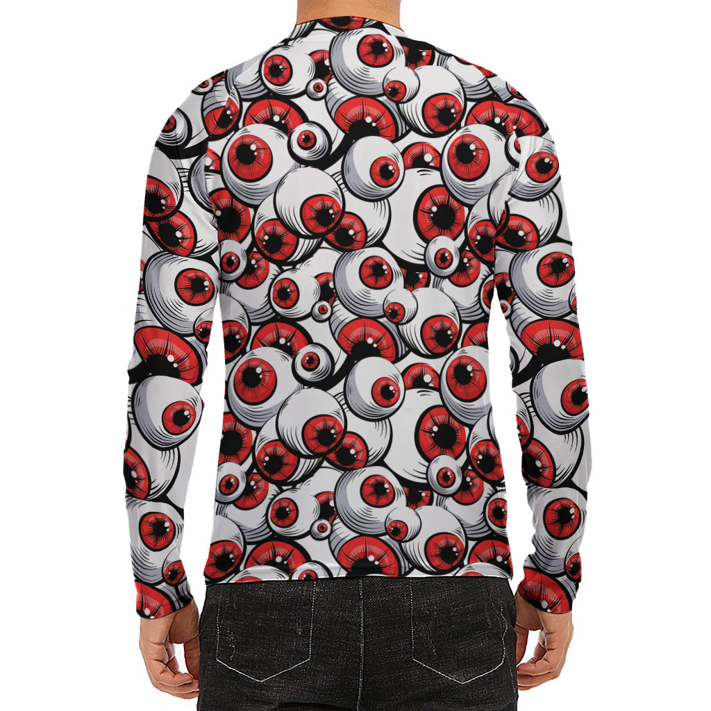 Scary Red Eyeball Pattern Print Men's Long Sleeve Rash Guard