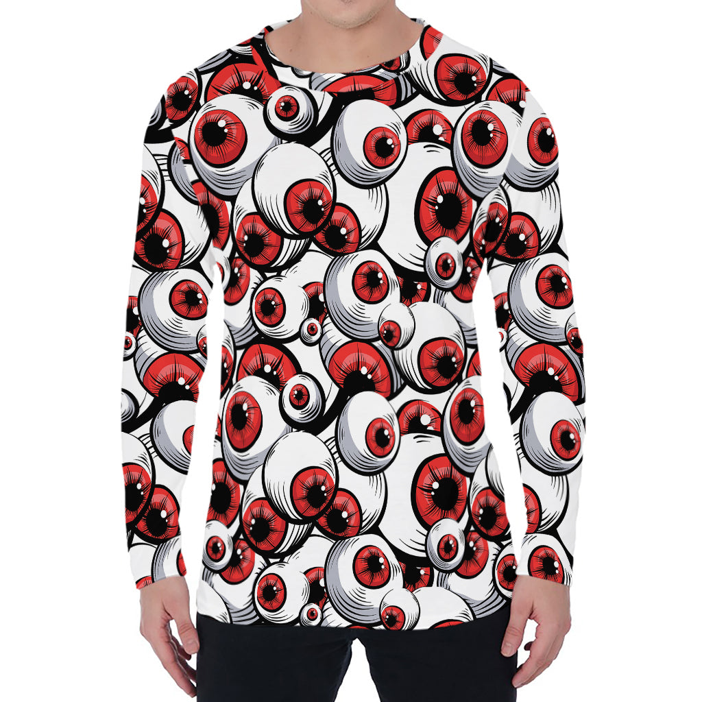Scary Red Eyeball Pattern Print Men's Long Sleeve T-Shirt