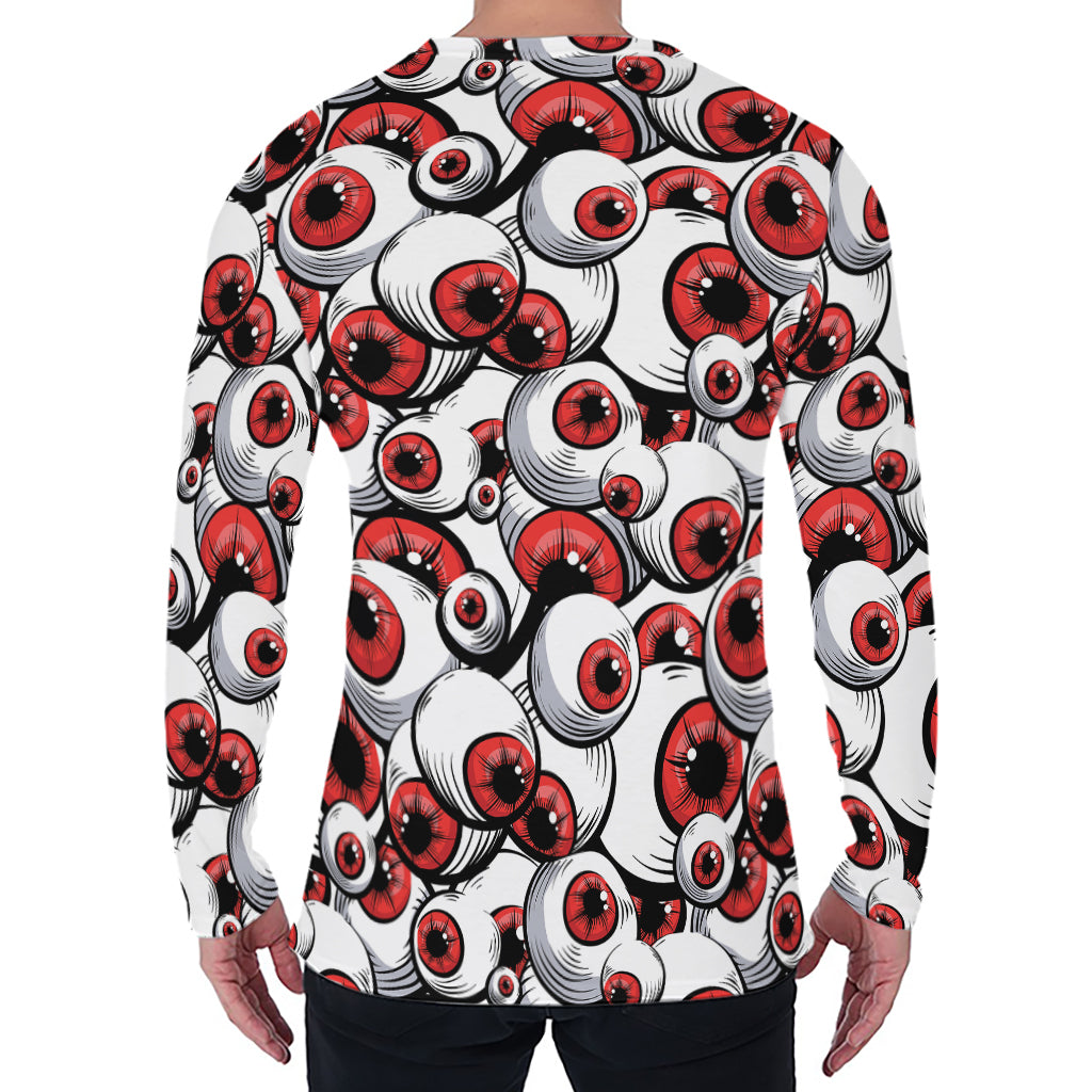 Scary Red Eyeball Pattern Print Men's Long Sleeve T-Shirt