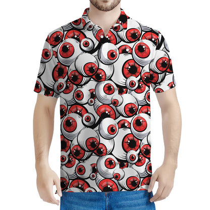 Scary Red Eyeball Pattern Print Men's Polo Shirt
