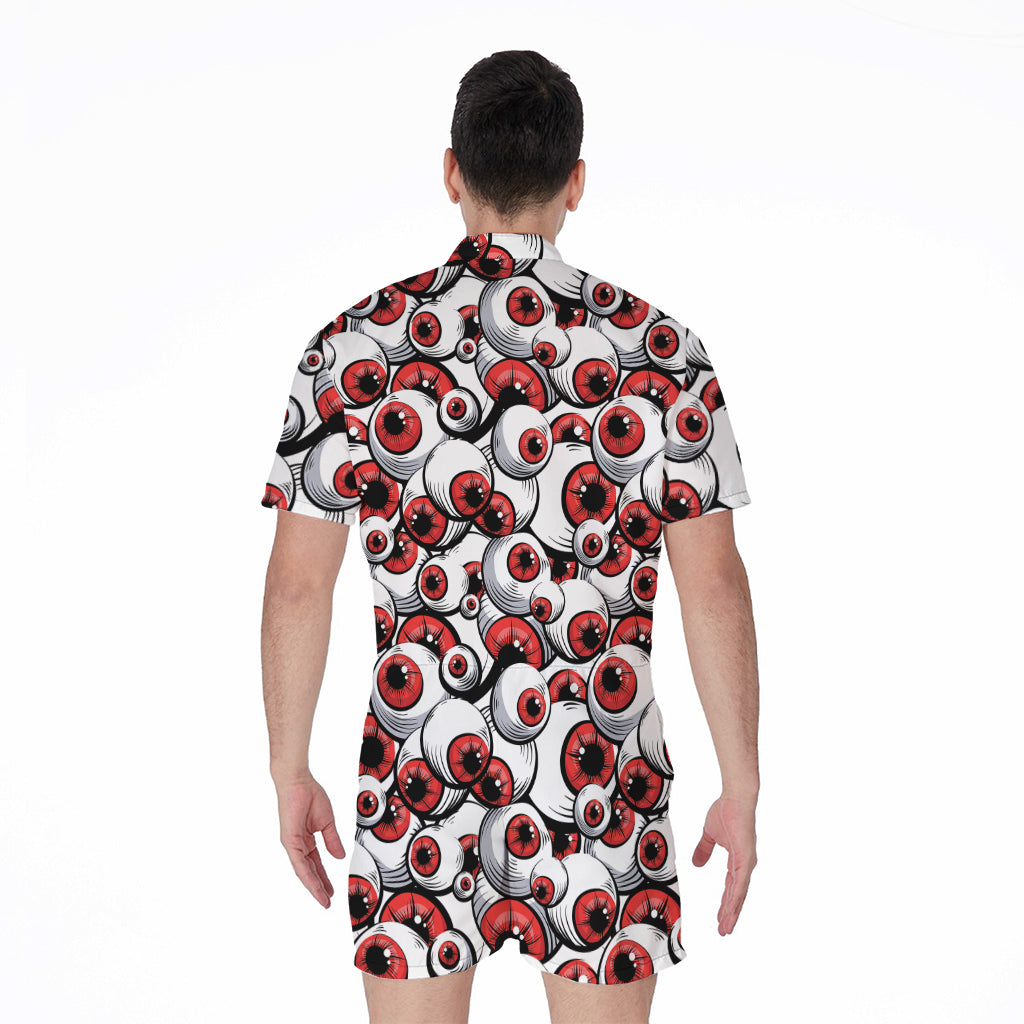 Scary Red Eyeball Pattern Print Men's Rompers