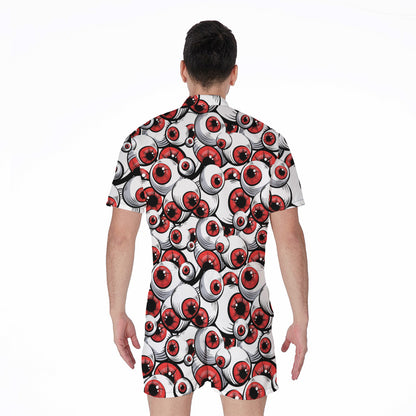 Scary Red Eyeball Pattern Print Men's Rompers