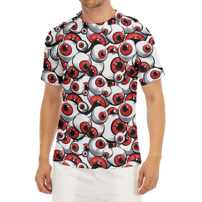 Scary Red Eyeball Pattern Print Men's Short Sleeve Rash Guard