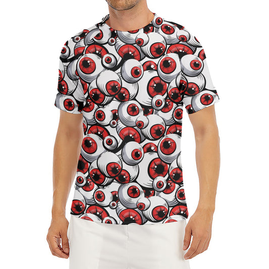 Scary Red Eyeball Pattern Print Men's Short Sleeve Rash Guard