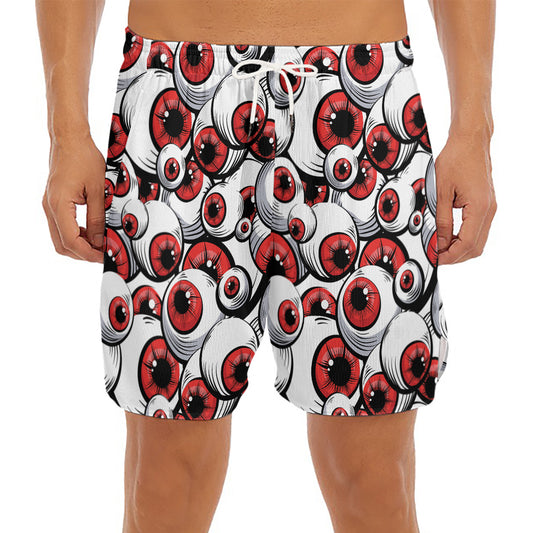 Scary Red Eyeball Pattern Print Men's Split Running Shorts