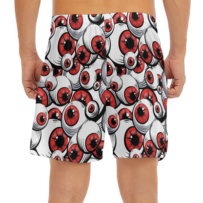 Scary Red Eyeball Pattern Print Men's Split Running Shorts