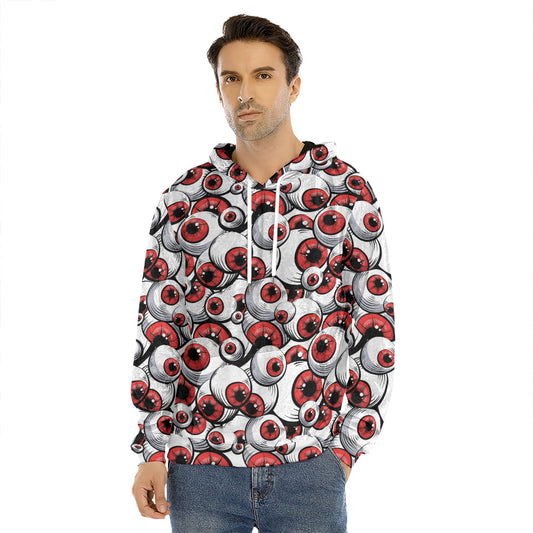 Scary Red Eyeball Pattern Print Men's Velvet Pullover Hoodie