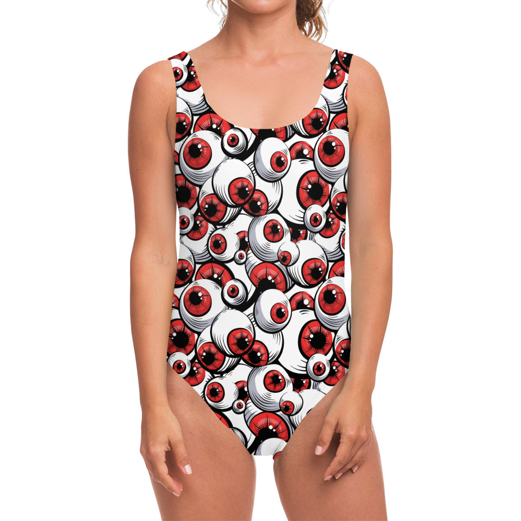 Scary Red Eyeball Pattern Print One Piece Swimsuit