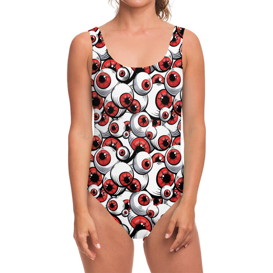 Scary Red Eyeball Pattern Print One Piece Swimsuit