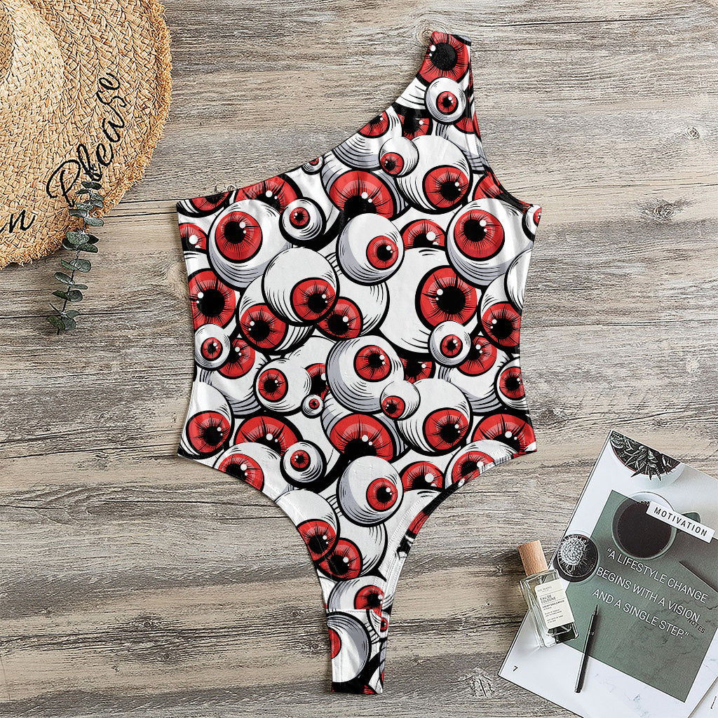Scary Red Eyeball Pattern Print One Shoulder Bodysuit