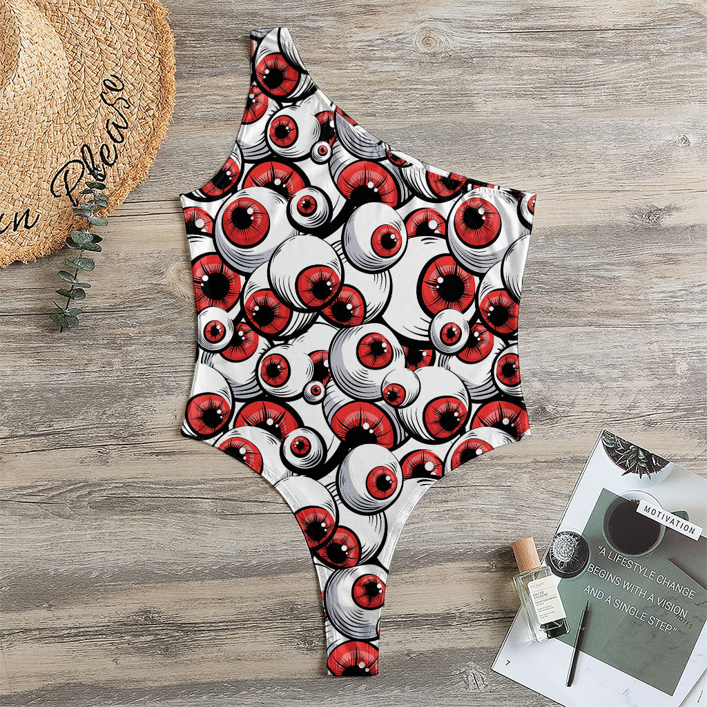 Scary Red Eyeball Pattern Print One Shoulder Bodysuit