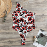Scary Red Eyeball Pattern Print One Shoulder Bodysuit