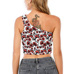 Scary Red Eyeball Pattern Print One Shoulder Crop Top