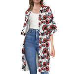 Scary Red Eyeball Pattern Print Open Front Beach Cover Up