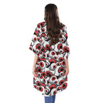 Scary Red Eyeball Pattern Print Open Front Beach Cover Up