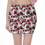 Scary Red Eyeball Pattern Print Pencil Mini Skirt