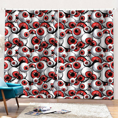 Scary Red Eyeball Pattern Print Pencil Pleat Curtains