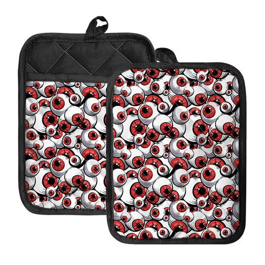 Scary Red Eyeball Pattern Print Pot Holders With Pocket