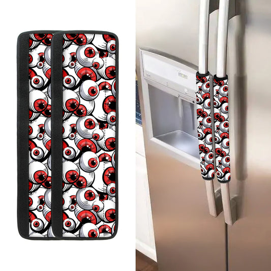 Scary Red Eyeball Pattern Print Refrigerator Handle Covers