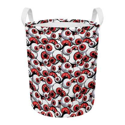 Scary Red Eyeball Pattern Print Round Laundry Basket