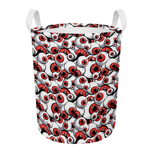 Scary Red Eyeball Pattern Print Round Laundry Basket