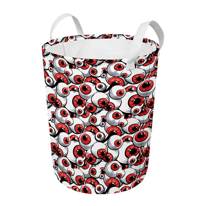 Scary Red Eyeball Pattern Print Round Laundry Basket