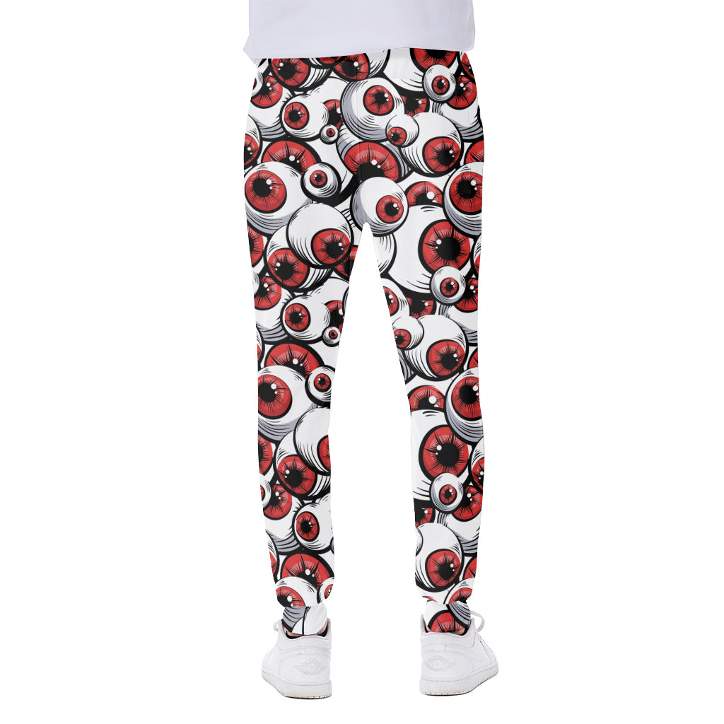 Scary Red Eyeball Pattern Print Scuba Joggers
