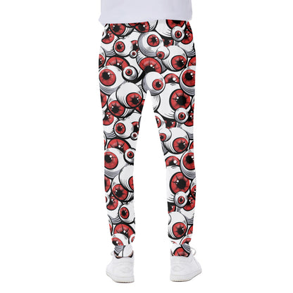 Scary Red Eyeball Pattern Print Scuba Joggers